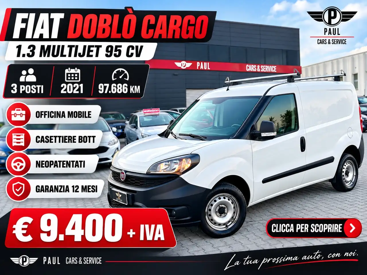 Fiat Doblo CARGO CH1 BUSINESS 1.3 Mjet 95cv E6D S&S Vettura Furgonata 4-door (Euro 6.2) - Neopatentato - Pronta Consegna — photo 1 of 15