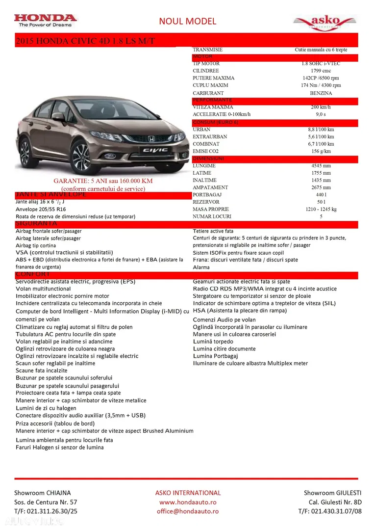 2015 Honda Civic 1.8 i-VTEC MT Executive, photograph 10