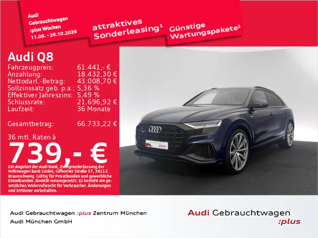 Audi Q8 55 TFSI qu. S line Pano/HuD/B&O/23"Zoll/ACC+ — photo 1 of 15