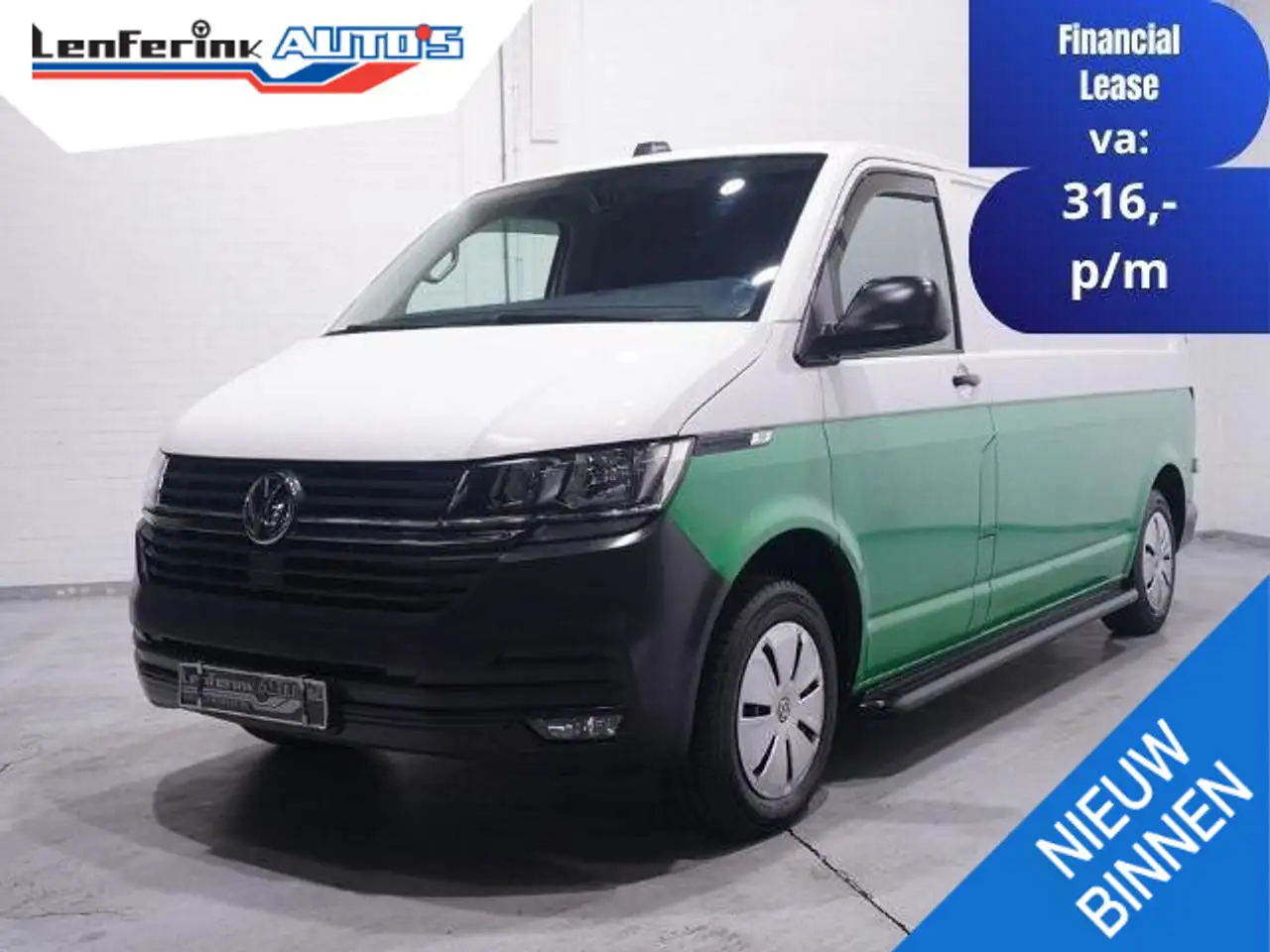 Volkswagen T6.1 Transporter 2.0 TDI 110 pk L2H1 Airco, Two Tone Groen / Wit Cr — photo 1 of 31