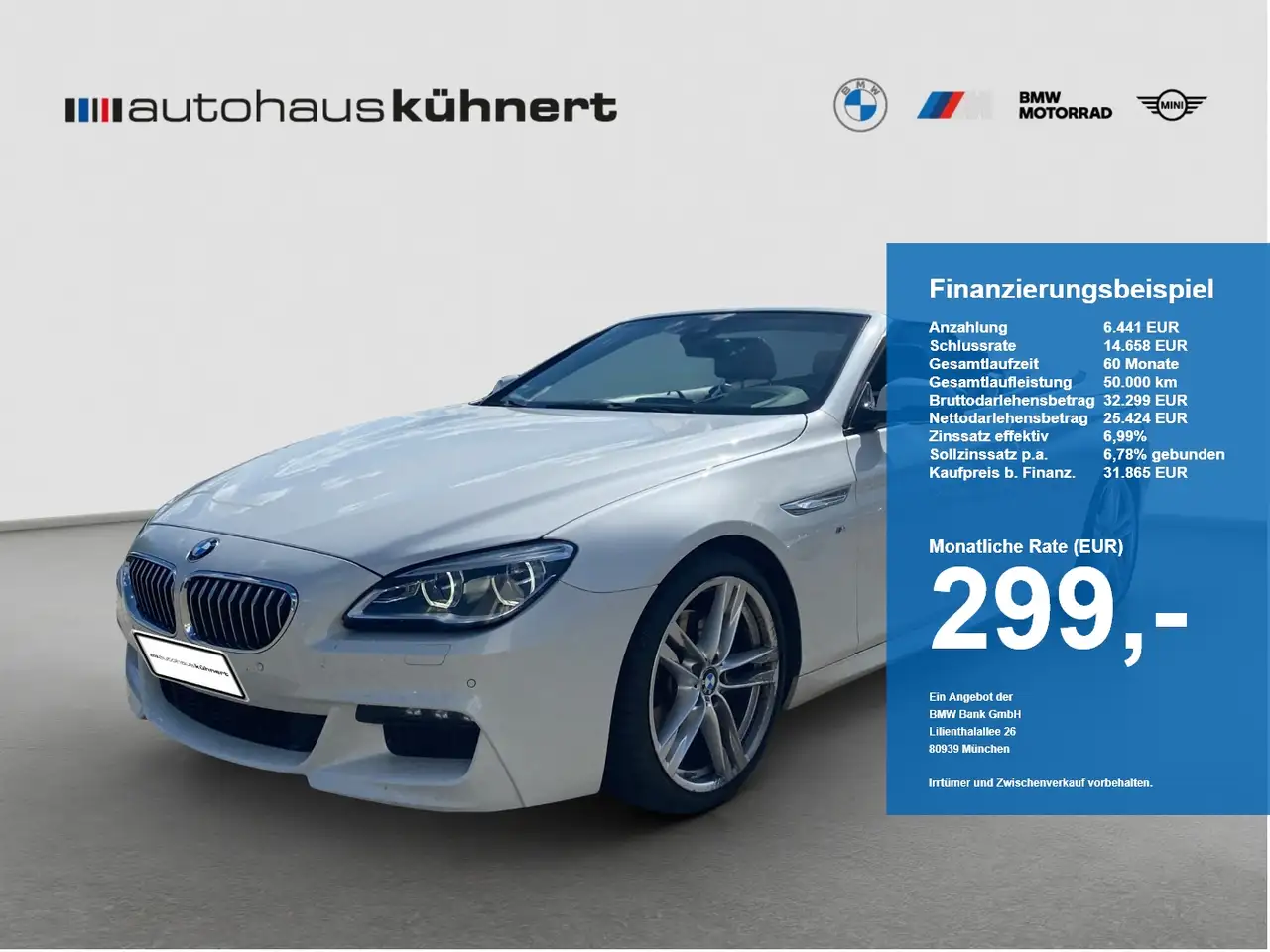 BMW 640 i Cabrio ///M-Sport ad.LED SpurAss StHzg HUD RFK — photo 1 of 15