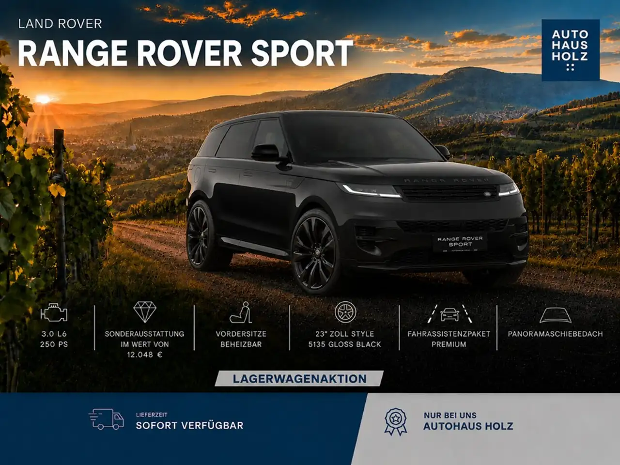 Land Rover Range Rover Sport D250 S - 23 ZOLL GLOSS BLACK - FAHRASSISTENZ PAKET — photo 1 of 9