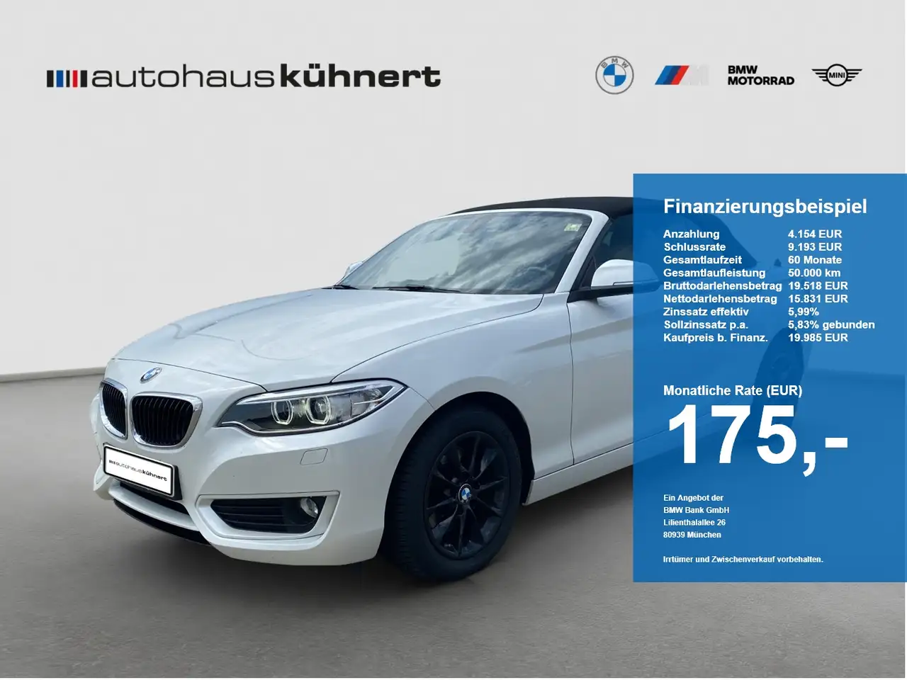 BMW 220 d Cabrio Xenon/Hifi H&K/Navi/Durchlade/Sports. — photo 1 of 15