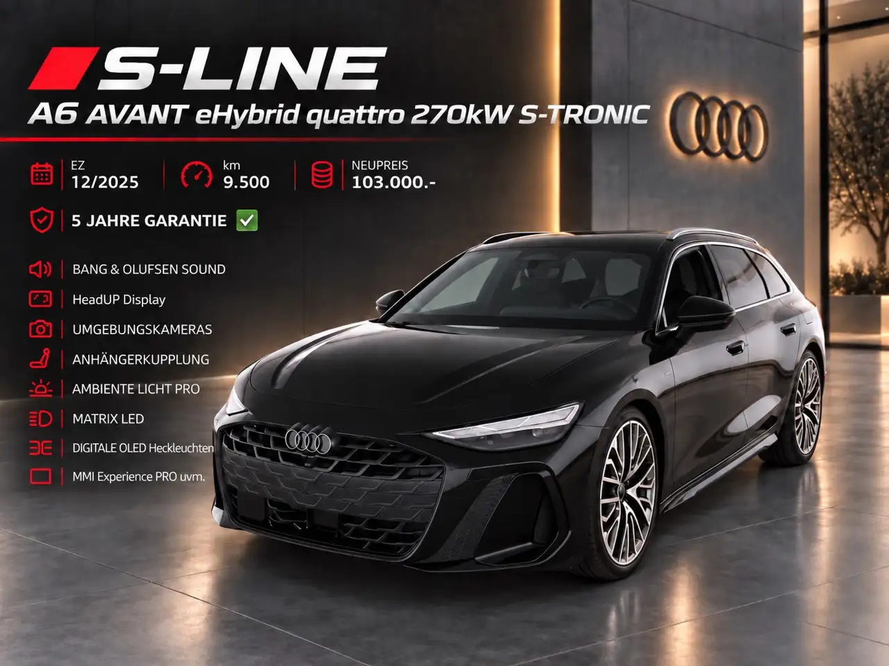 Audi A6 S-LINE INT+EXT A6 eHYBRID quattro 270kW AHK MATRIX 21" BANG&OLUFSEN HeadUP AMBIENTE-PRO — photo 1 of 3