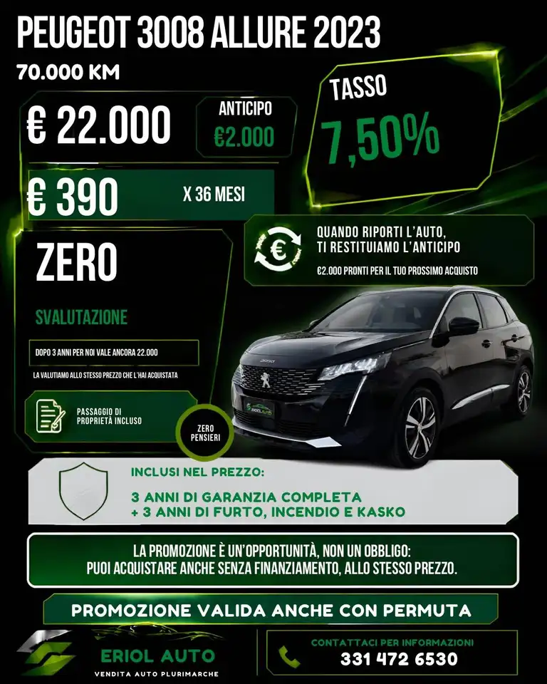 Peugeot 3008 3008 2023 Allure Pack FORMULA SVALUTAZIONE ZERO — photo 1 of 13