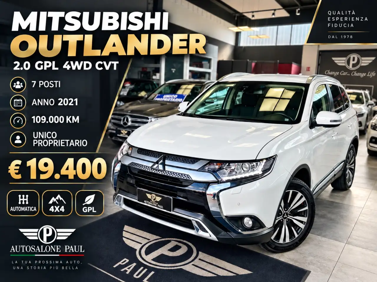 Mitsubishi Outlander III 2.0 Benzina/GPL 150CV AWD CVT 7posti Instyle — photo 1 of 15