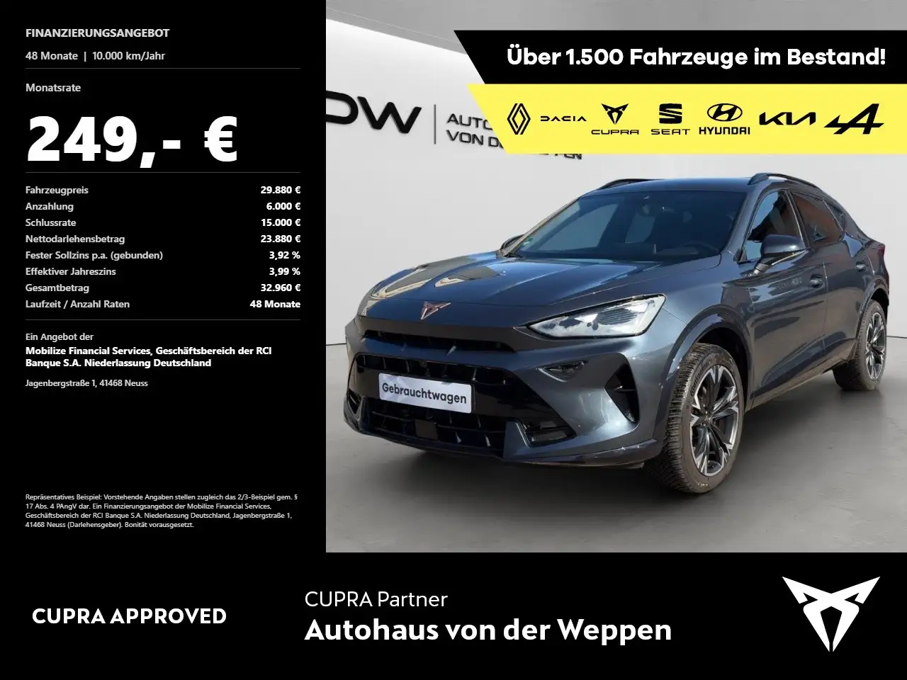 CUPRA Formentor 1.5 eTSI 110 kW 5 Jahre Garantie ab EZ Klima Navi — photo 1 of 15