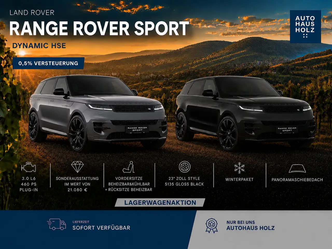 Land Rover Range Rover Sport P460e HSE - 23ZOLL SCHWARZ - SCHWARZ PAKET - TECHN — photo 1 of 11