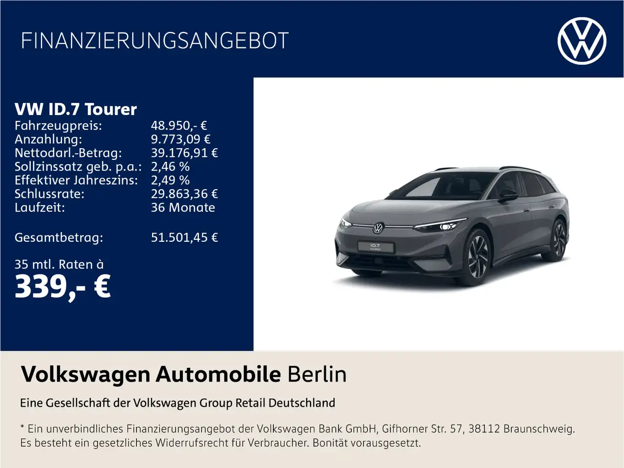 Volkswagen ID.7 Tourer Pro Klima Navi ACC R-Kam Wärmepumpe — photo 1 of 1