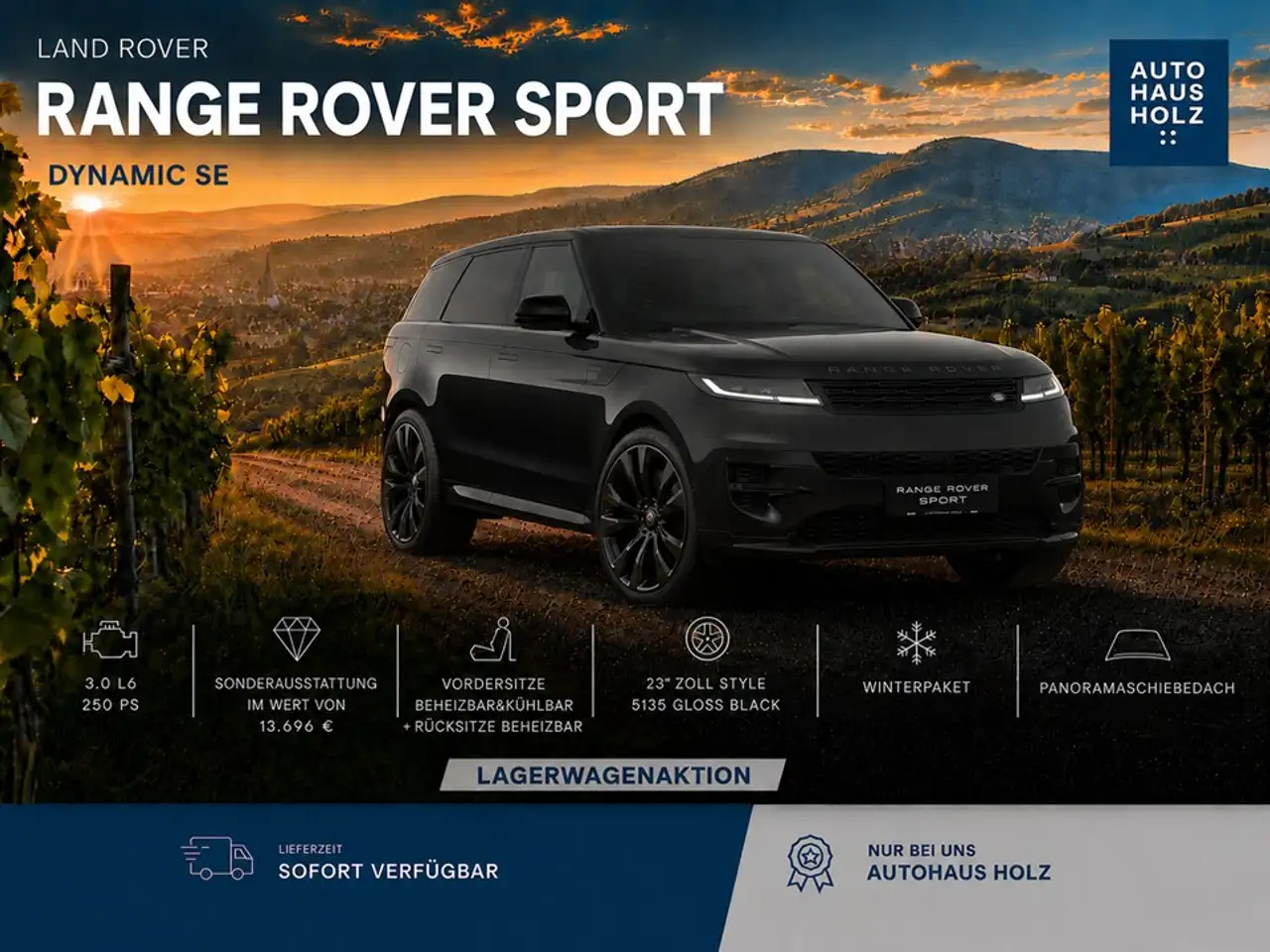 Land Rover Range Rover Sport D250 DYNAMIC SE - 23 ZOLL GLOSS BLACK - WINTERPAKE — photo 1 of 14