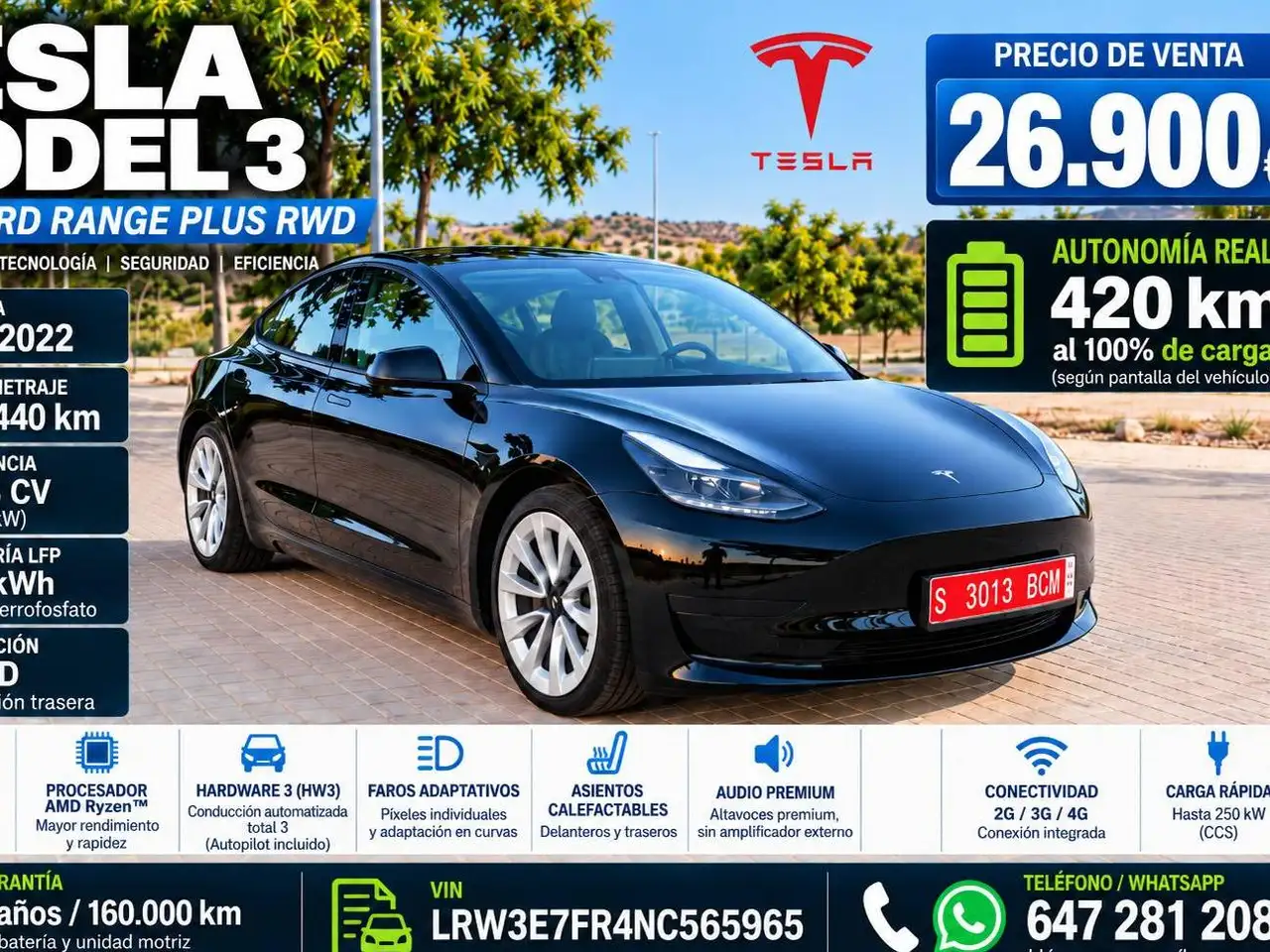 Tesla Model 3 Model 3 Standard Range RWD Plus — photo 1 of 27